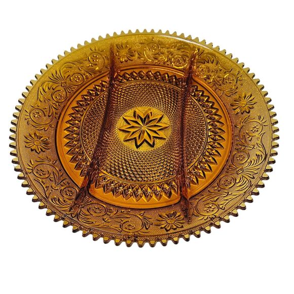 Vintage Indiana Glass Tiara Divided Platter Scalloped Edge Sandwich Relish Tray - Picture 5 of 12